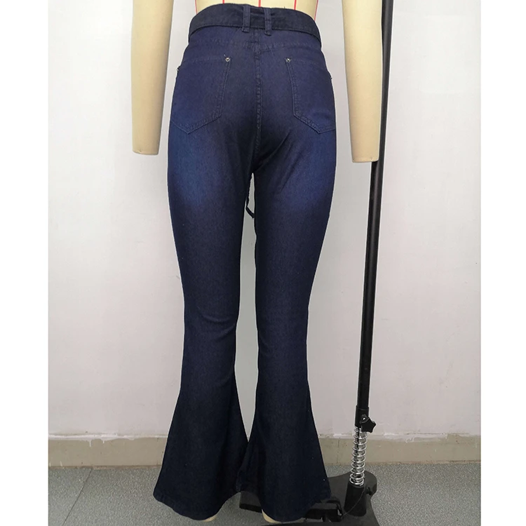 0102916 Best Seller Women Fashion Clothing High Waist Elastic Denim Pants Women Flare Jeans Pants