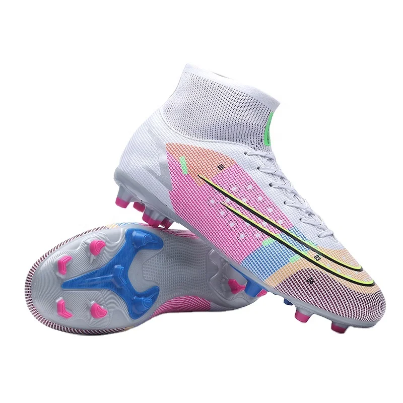 

2021new knitted breathable colorful high top soccer shoes football boots