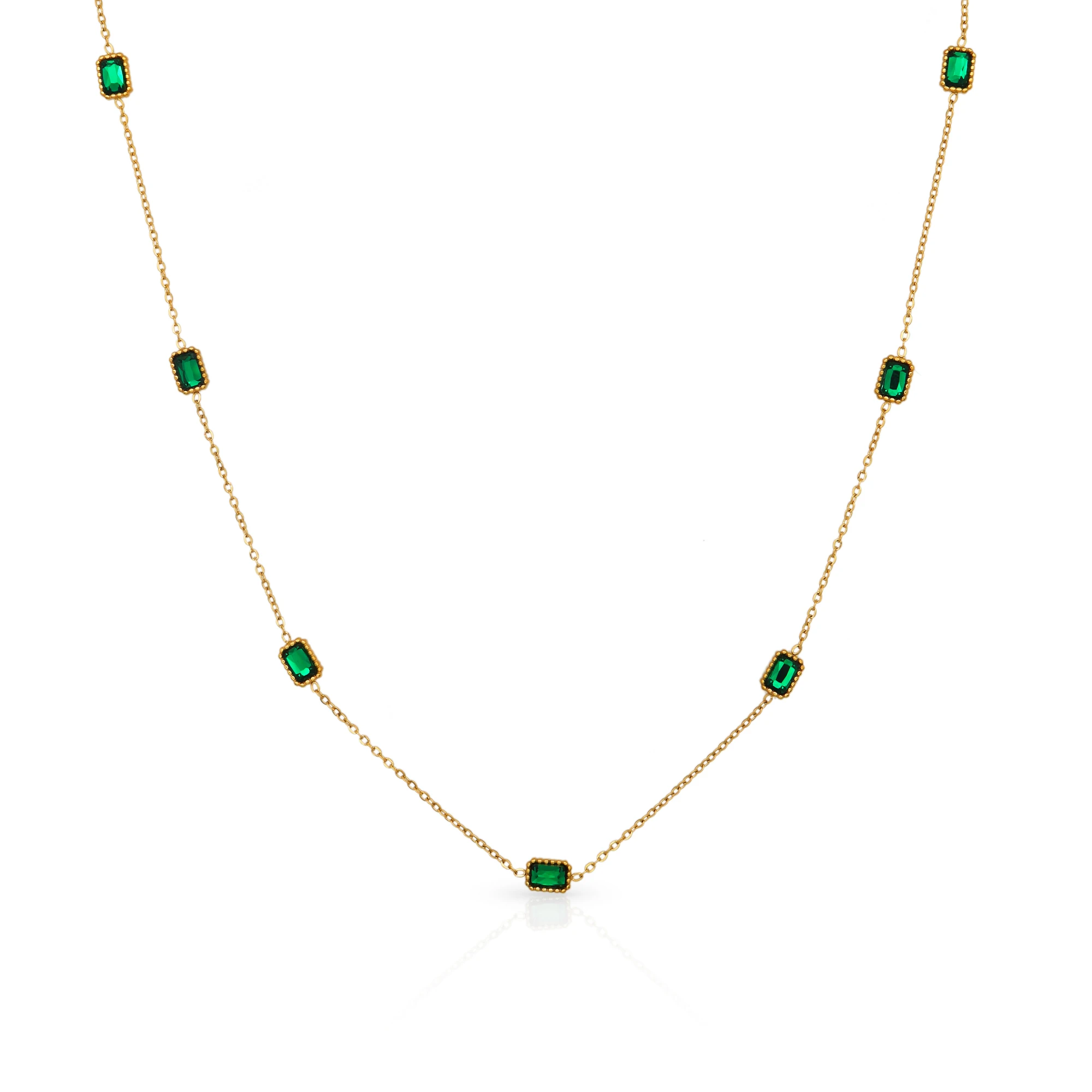

Chris Apri l316l stainless steel PVD plated minimalist emerald zircon chain choker necklace