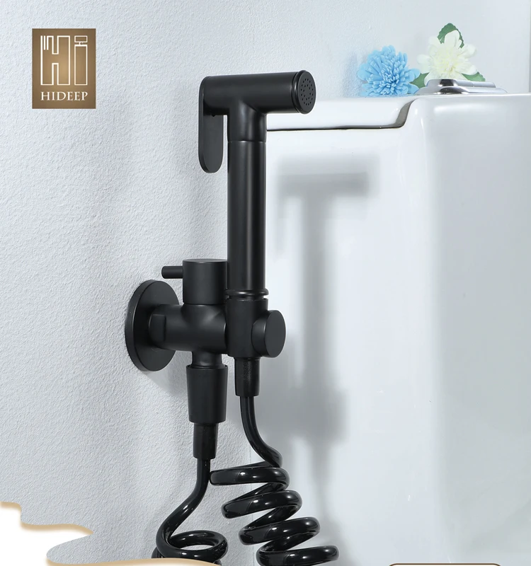 HIDEEP Bathroom Brass Black Single Cold Toilet Sprayer Flushing Spray Gun Set