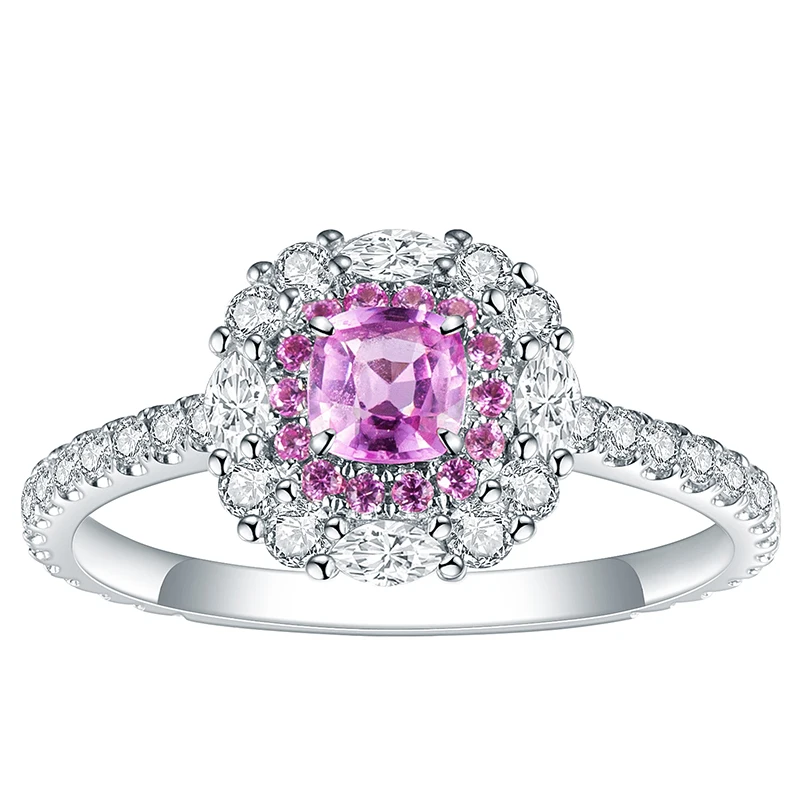 

New product 18K white gold lady wedding ring pink lab grown sapphire ring