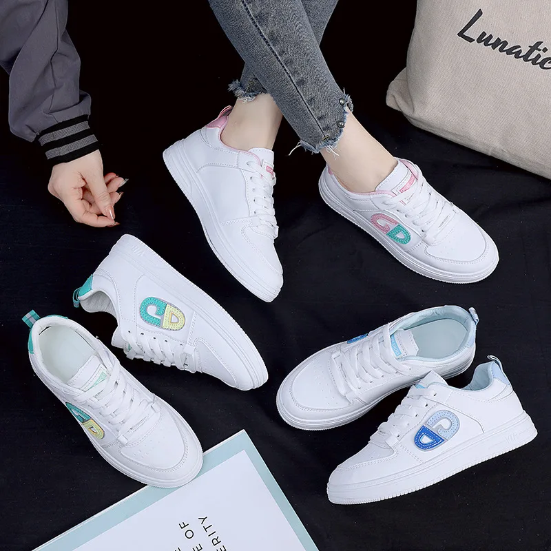 

Factory Wholesale White Thick Sole Platform Skateboard Shoes Female Sneaker White Casual Walking Style Skateboard Shoes