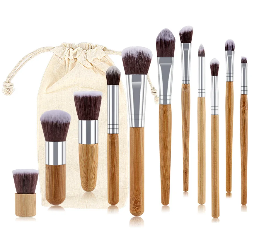 

11Pc bamboo vegan Makeup Brushes Set Foundation Eyeshadow Powder Face Contour Blush Make up Brushes pinceles maquillaje