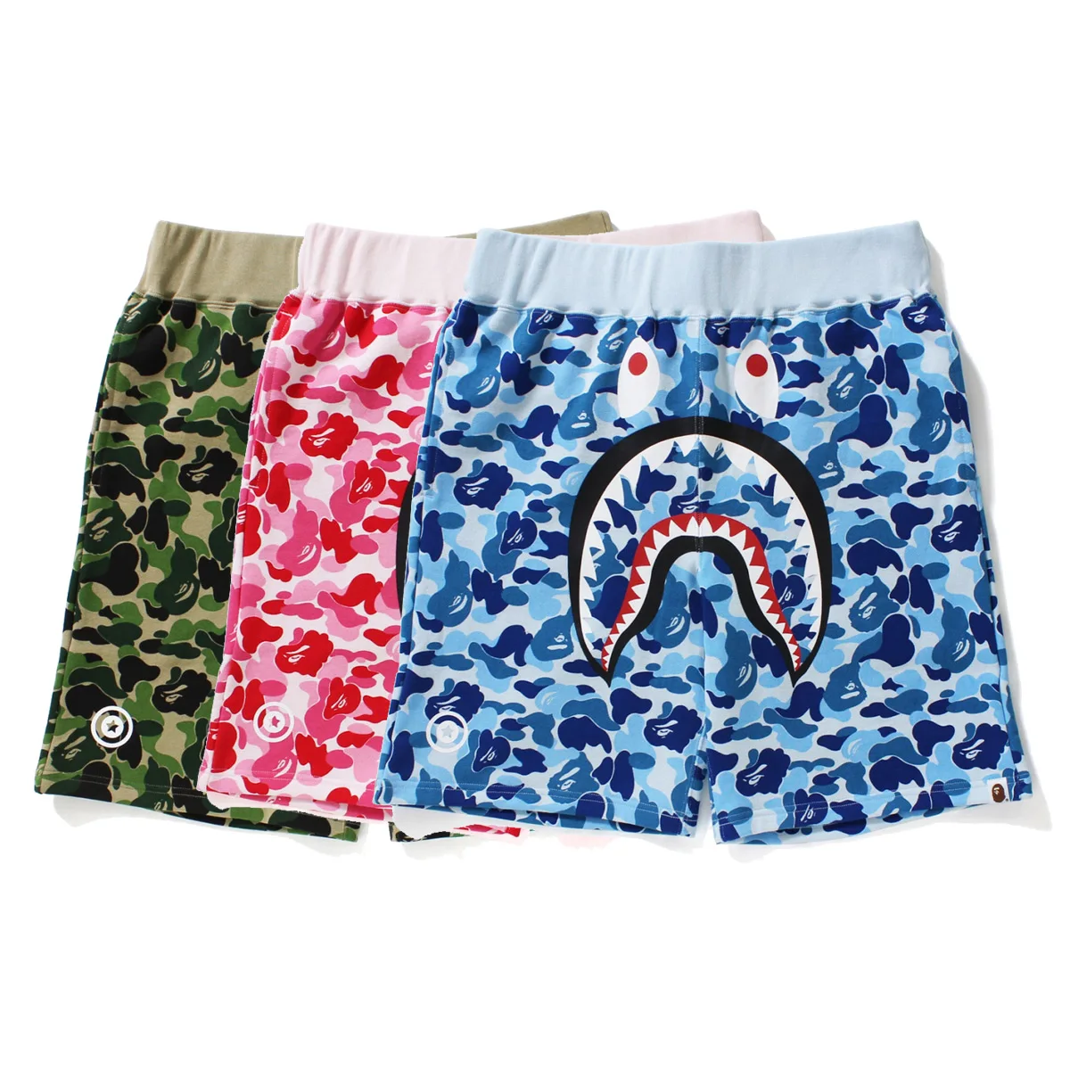 

High quality wholesale bape camouflage shark shorts men's cotton shorts Asian size