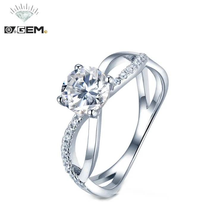 

R.GEM. Wholesale Free Certificate Classic S925 Silver Rhodium Plated Cross 6.5mm 1ct Moissanite Lab Diamond Ring