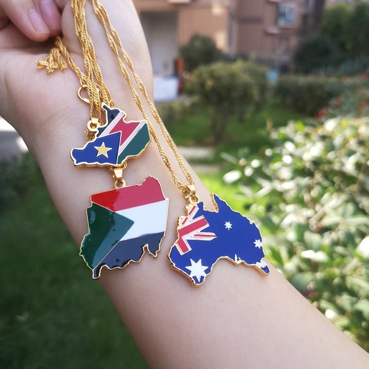 

Hot Sale! jialin jewelry Luxury world Country Map Necklace Gold Plated African yemen Map Necklace