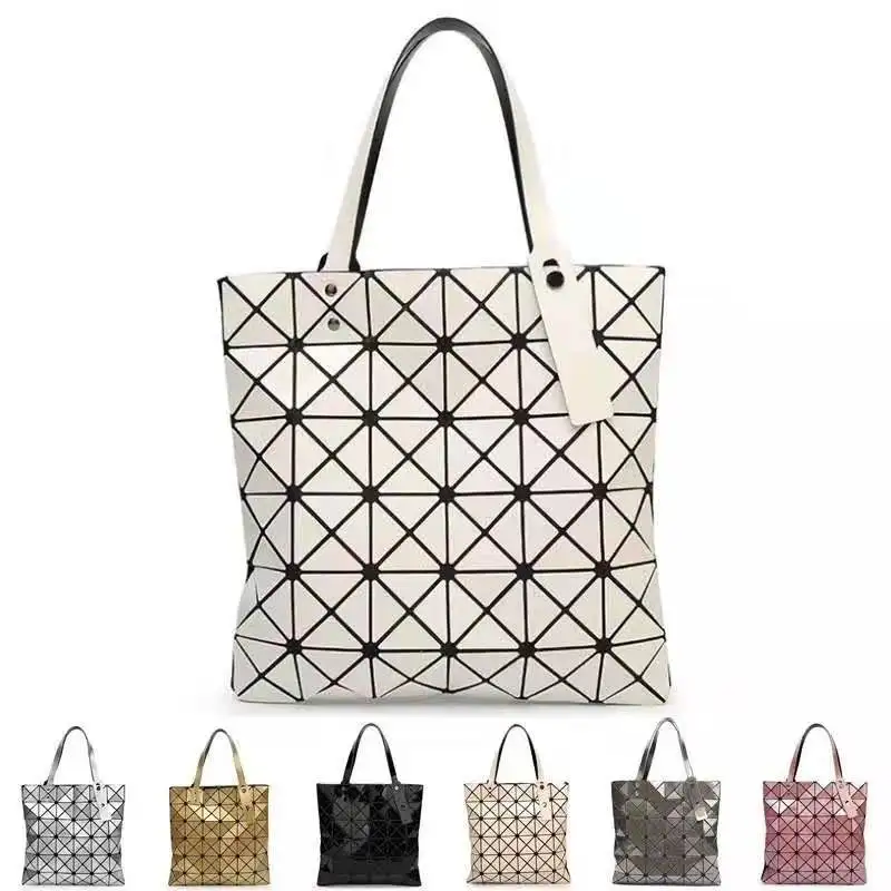 

fashion folding diamond PU leather Geometric Shape bao ladies hand bag for women, Black, silver, white, red, rose, blue