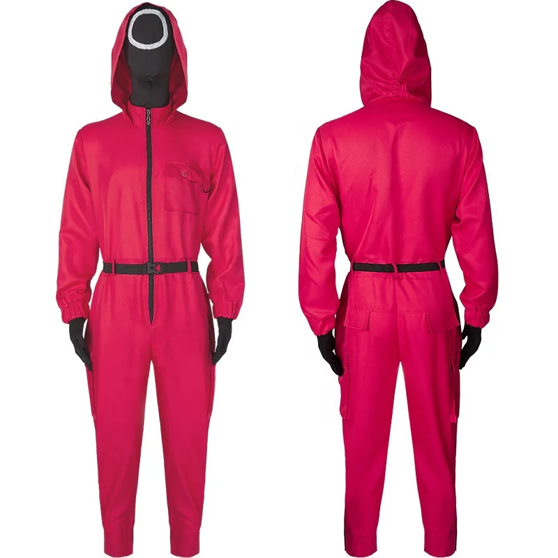 

Wholesale RTS Cosplay Squid Game Jumpsuit 2021 Popular Adults Children Korean TV Squid Game Costume With Belt, Red