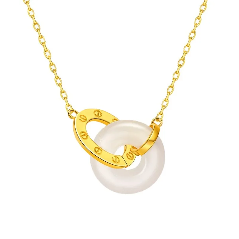 

Wholesale Interlocking Hetian Jade Pendant S925 Silver Gilt White Jade Box packaging For Gifts