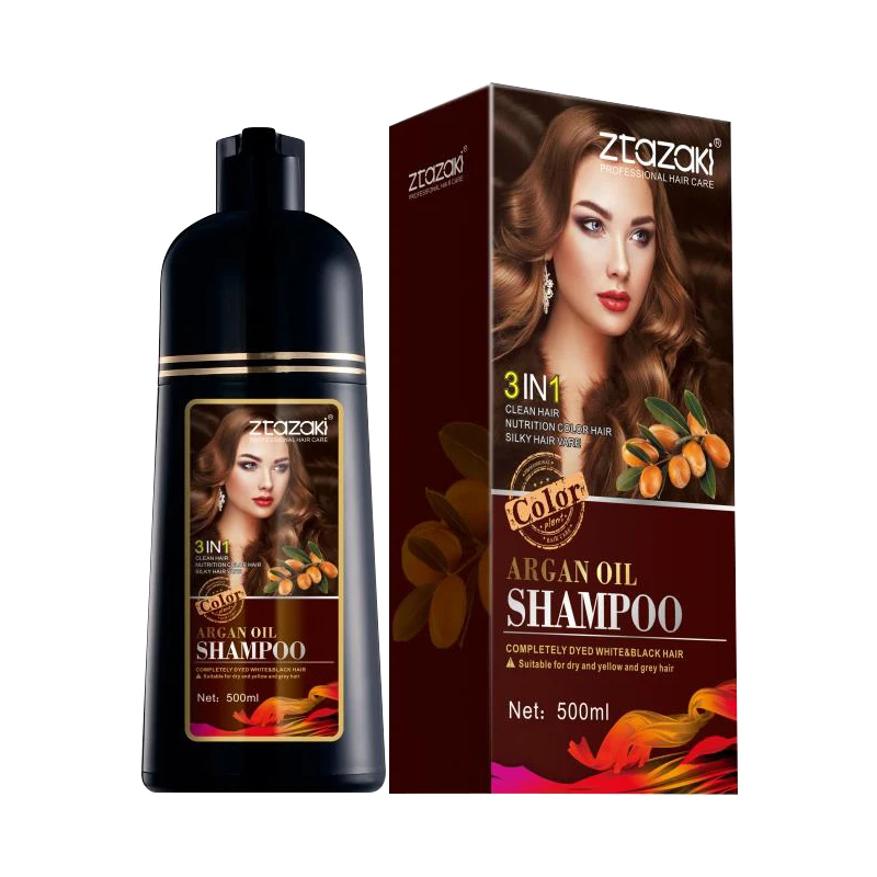 

ZTAZAKI Wholesale 500ml Natural Argan oil Fast Dye Long Lasting Permanent Hair Color Shampoo for women accept private label