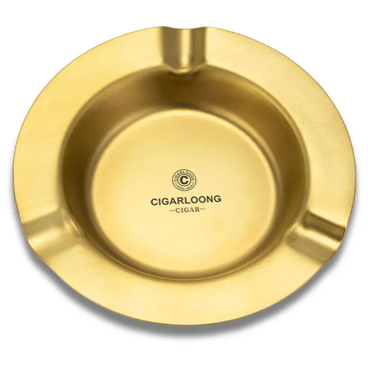 Round Custom Gold Gray Cigar Ashtray Wood Cigar Ashtray