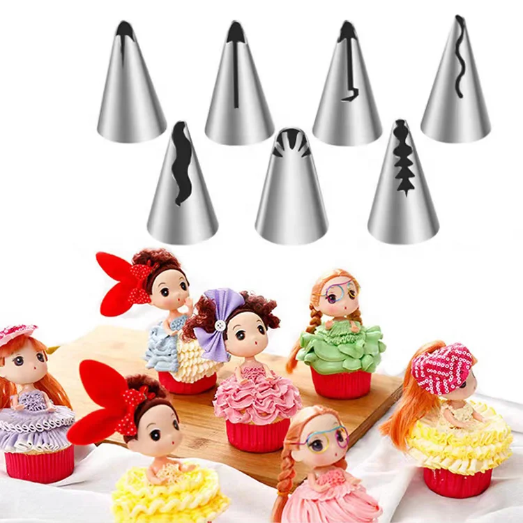 

Wanlihao 7Pcs Set Stainless Steel Seamless Wedding Skirt Ruffle Cake Nozzle for Cake Decorating Tools