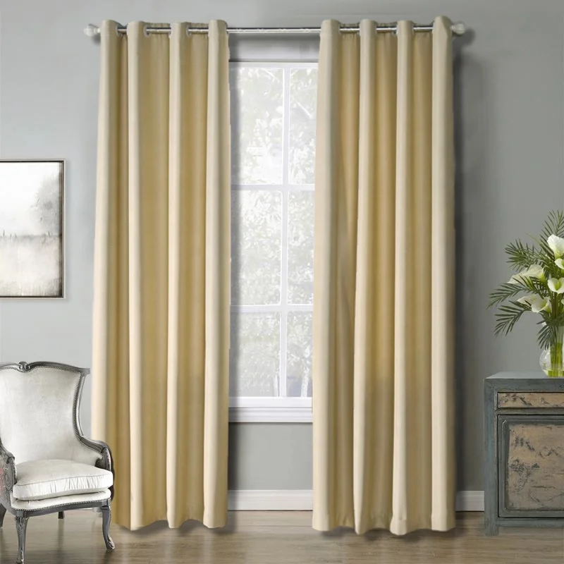 

Bindi 210g Wholesale Modern Double Matte Ready Made Soundproof Beige Thermal Solid Blackout Window Curtains for the Living Room