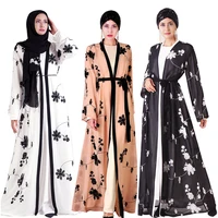 

2019 new designs ladies hand embroidery floral kimono muslim chiffon abaya dress