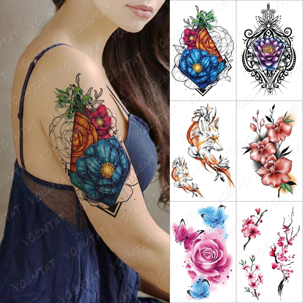 

factory new style colorful floral waterproof tattoo sticker, Cmyk