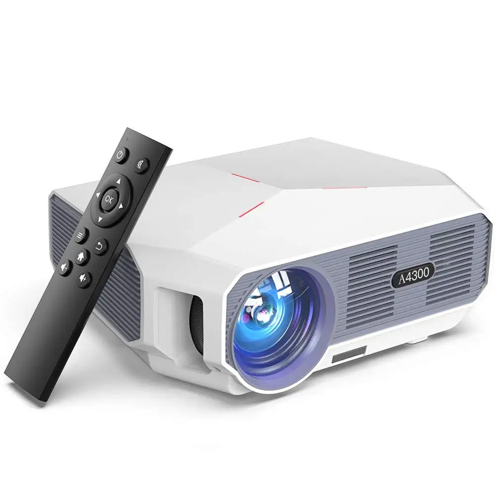 

2020 New Hot 1080p Projector 4800 High Lumen Cheap Native 720P HD LED LCD Portable Video Home Theater Projector mini, White,black