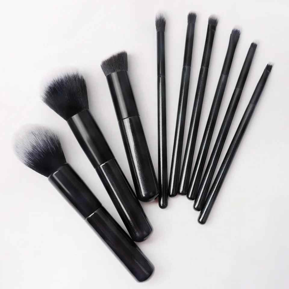 

High Quality Amazon 9pcs Concealer Synthetic Wood Custom Professional Private Label Black Make Up Brush Set Logo, Black makeup brush