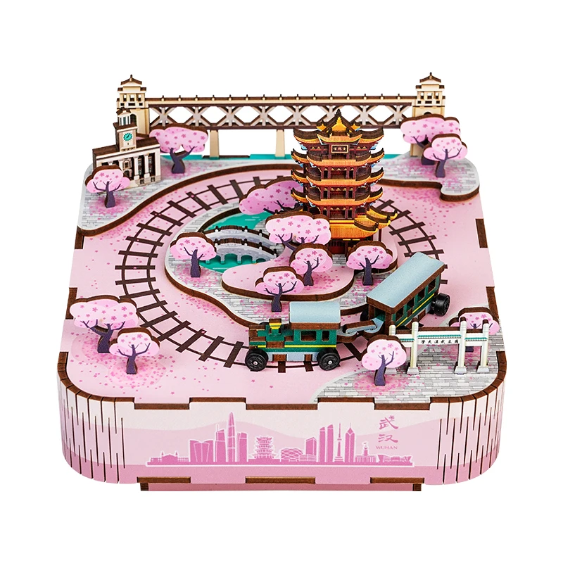 

Tonecheer Wuhan's Sakura music box wood jigsaw for kids wooden 3d puzzle My Motherland and Me