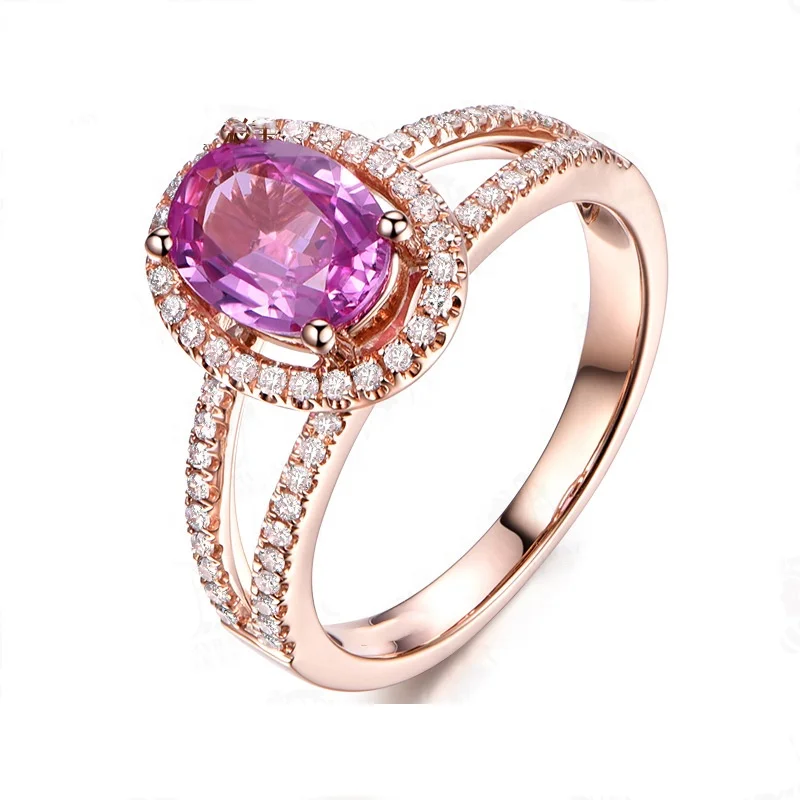 

Natural Amethyst Halo Ring Oval Cut Engagement Jewelry Women Ring Rose Gold Color Pure Ring