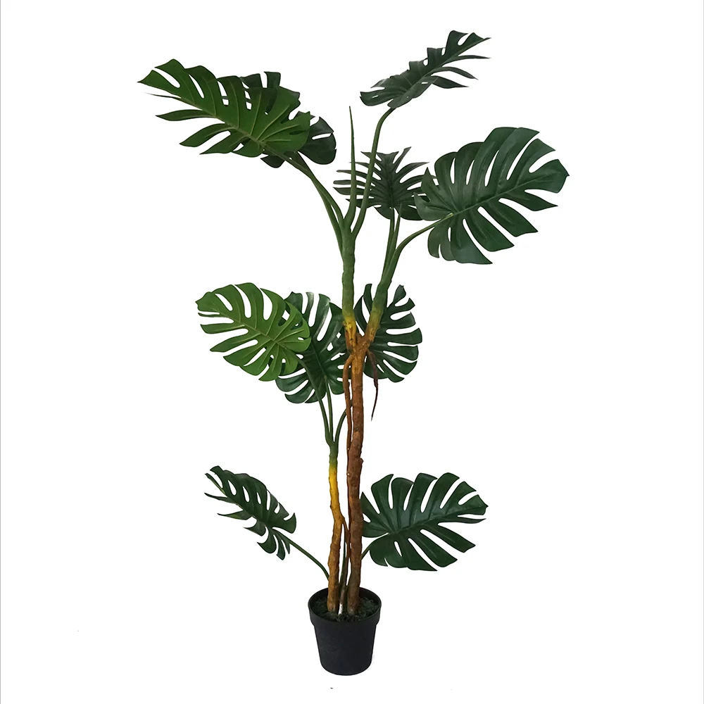 

wholesale home indoor decoration cheap Potted tree plants artificial monstera albo leaf deliciosa bonsai potted fake plants, Natural color
