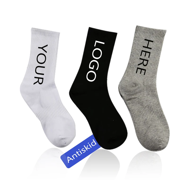 

Wholesale Cotton Custom Logo Socks Anti Slip Athletic Sports Socks Socks Men Casual Print Pattern Autumn Knitted 100% Cotton