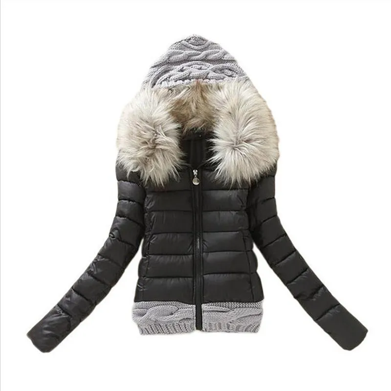 

New Winter Women Thicken Cotton Fur Collar Hooded Coat Down Short Parka Jacket Women, As show