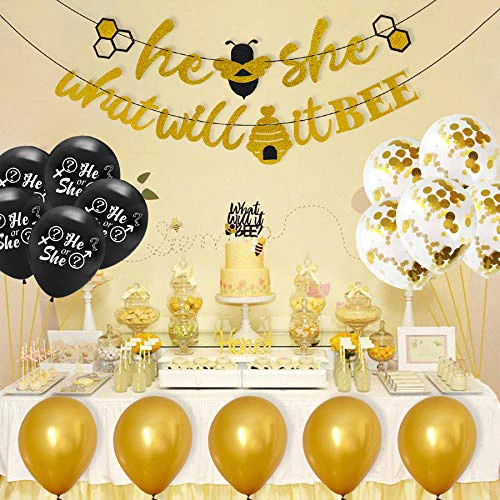 What Will It Bee Banner Gender Reveal Party Decorations He Or She Bee Cake Toppers Honey Bee Themed Baby Shower Supplies With 12 Latex Balloons Party Supplies Toys Games Urbytus Com