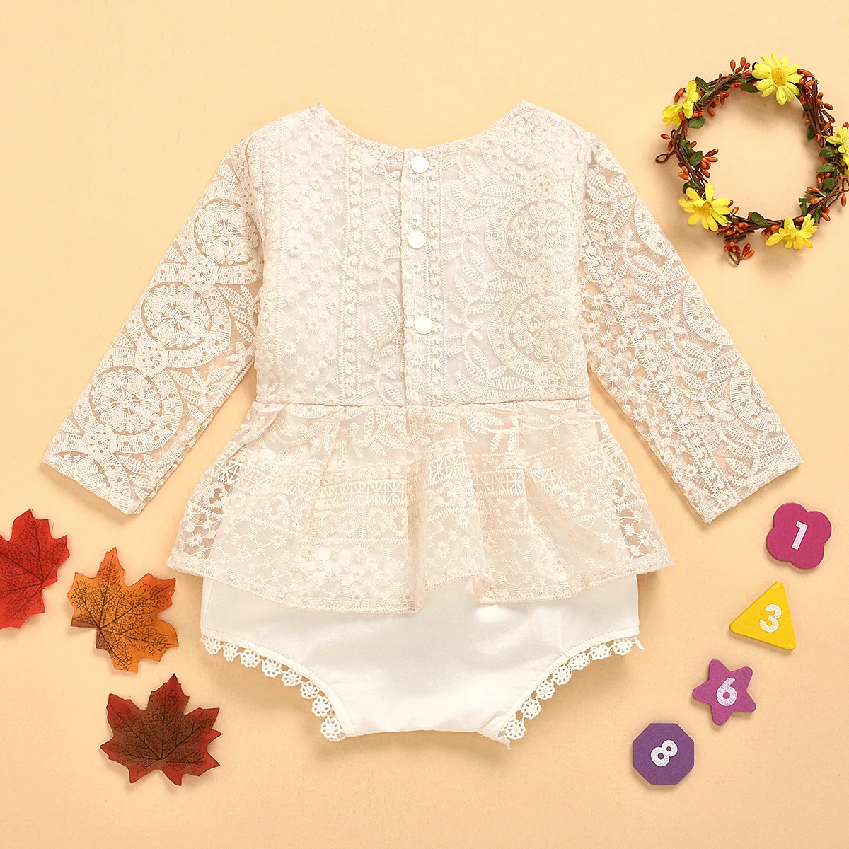 

Amazon Hot Selling Newborn Baby Autumn Clothes Fall Baby Girl Lace Romper