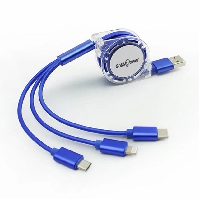 

USA Free shipping Settpower Hot selling 2.1A retractable 3 in 1 charger micro usb cable Type C mobile phone charging cable RSZ3, Black,blue,gold,pink,grey,red