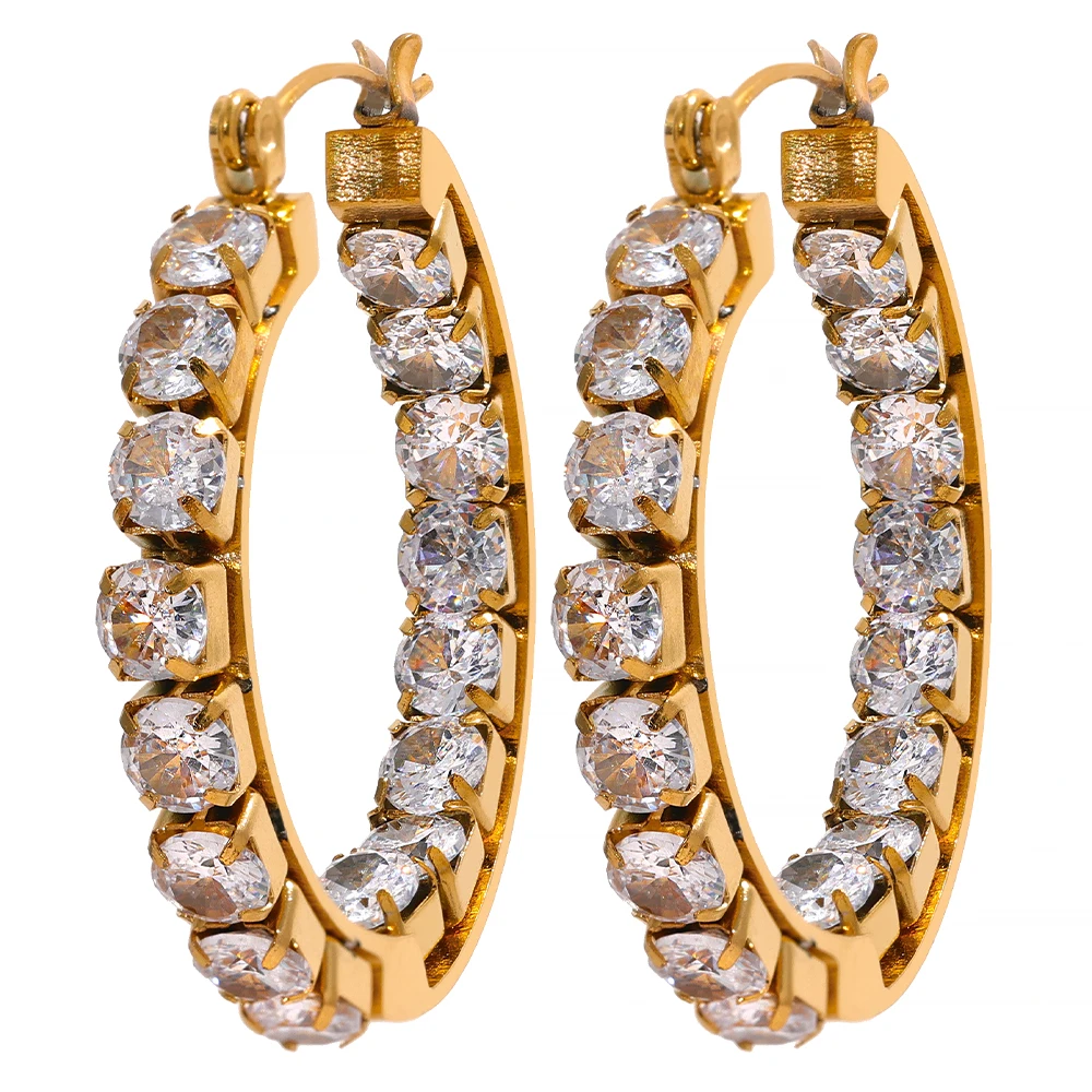 

JINYOU 1231 Delicate Bling Cubic Zirconia Stainless Steel Waterproof Huggie Hoop Earrings for Women Stylish Gold Color Jewelry