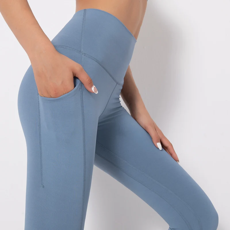 

Women Yoga Tight Skinny Solid Color Leggings Pocket High Waist Leggings