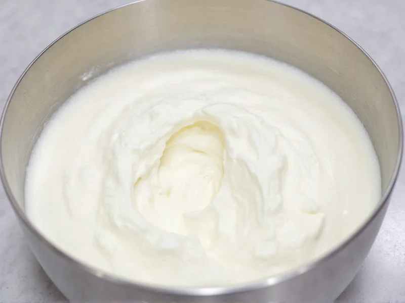 Perfect stiff peaks of homemade whipped cream in bowl