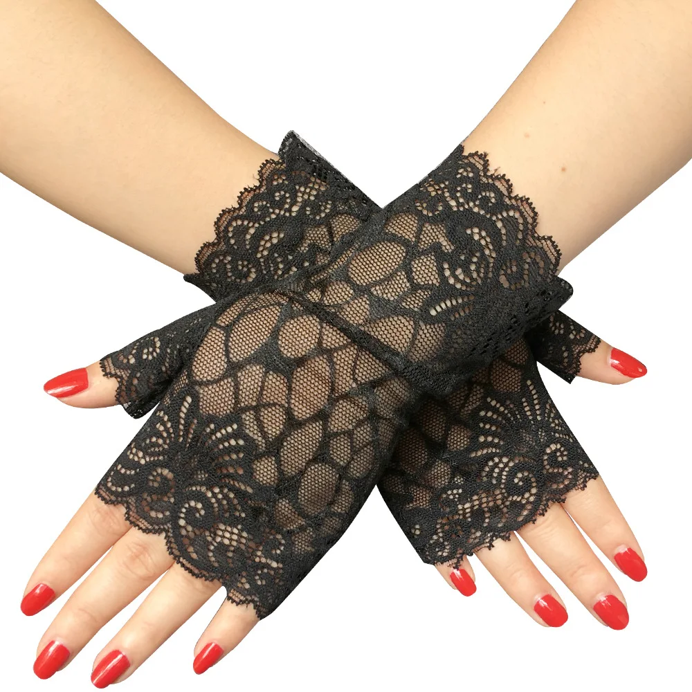 

Women bridal short lace half finger wrist party dress mitten cheap, As photos