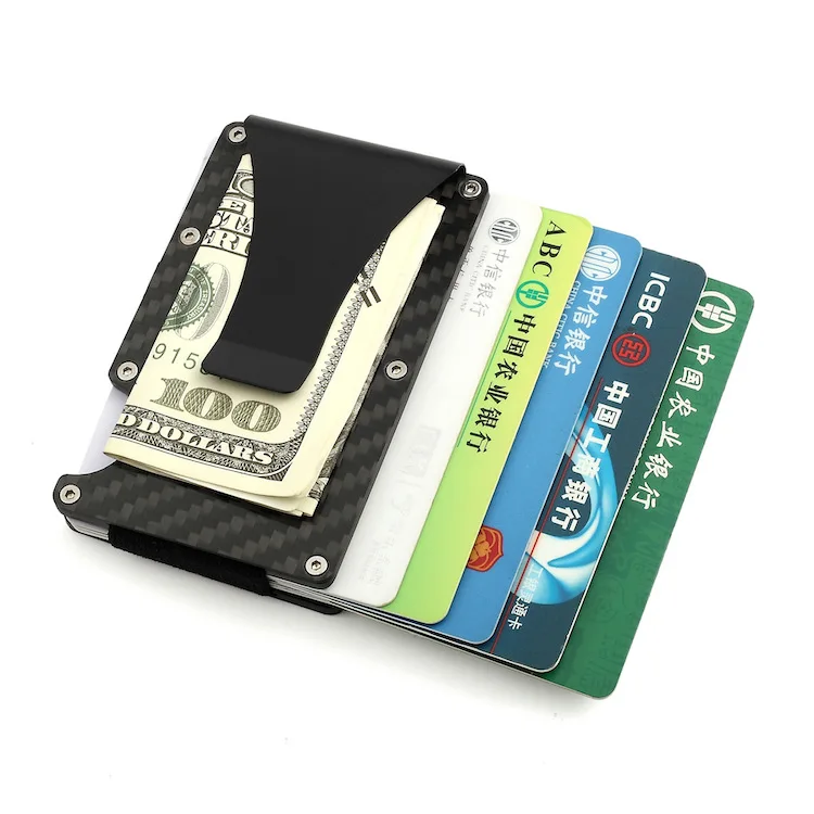 

RFID new best black card holder wallet carbon fiber money clip wallet Metal RFID Blocking Minimalist rigid wallet