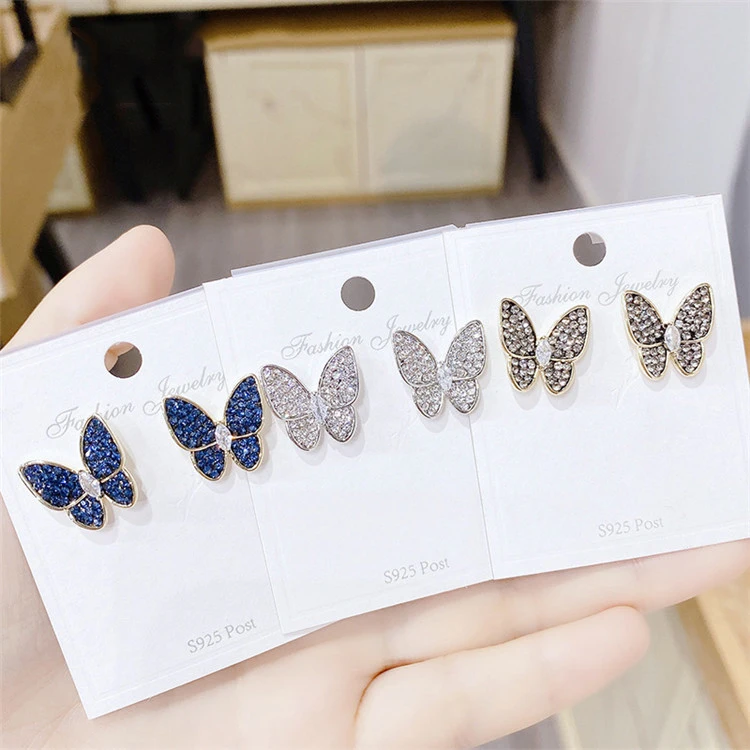 

2021 New S925 Silver Needle Zircon Butterfly Earrings Fashion All-Match Female Silver Needle Earrings, Picture