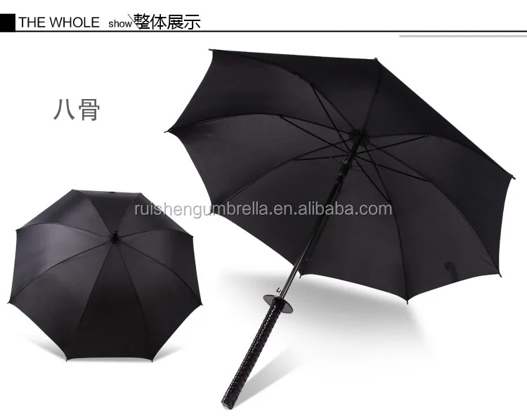 

Auto open Japanese Fancy Samurai Sword umbrella with plastic Long handle Straight umbrella, Black