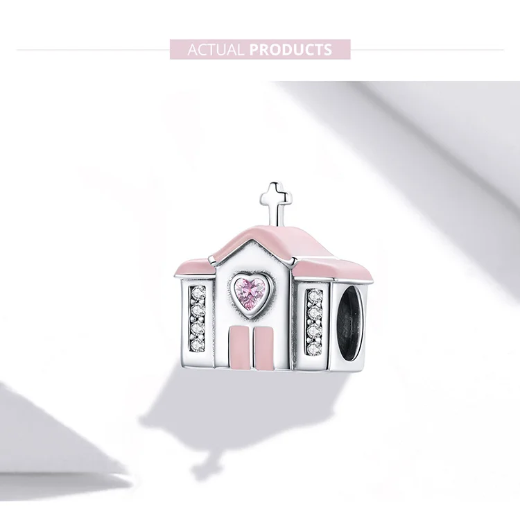 

Wedding church diy charm accessories cross pink house 925 silver beads