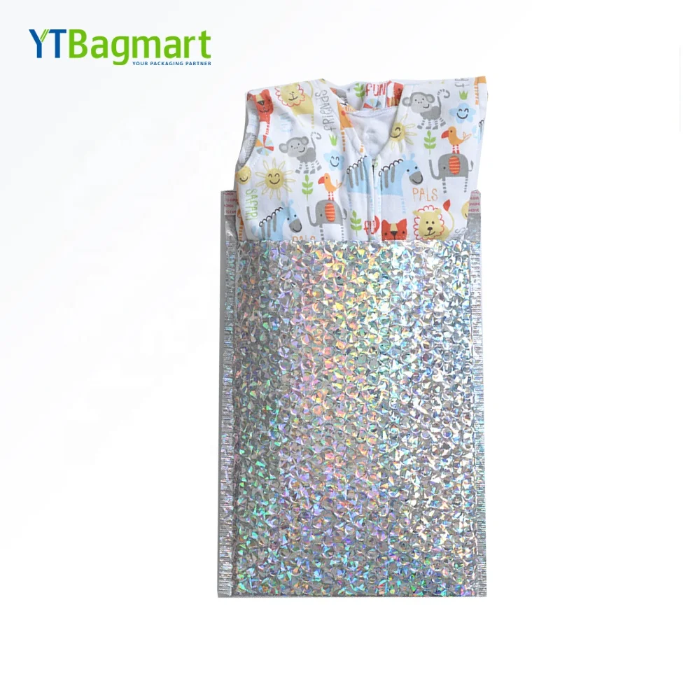 
Custom Logo Printing Small Holographic Shipping Mailing Bags Decorative Rainbow Metallic Foil Holographic Bubble Mailers 