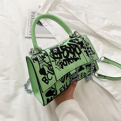 

High Quality 2021 Designer handbags luxury chain bag fashion PU graffiti painted leather crossbody handbag