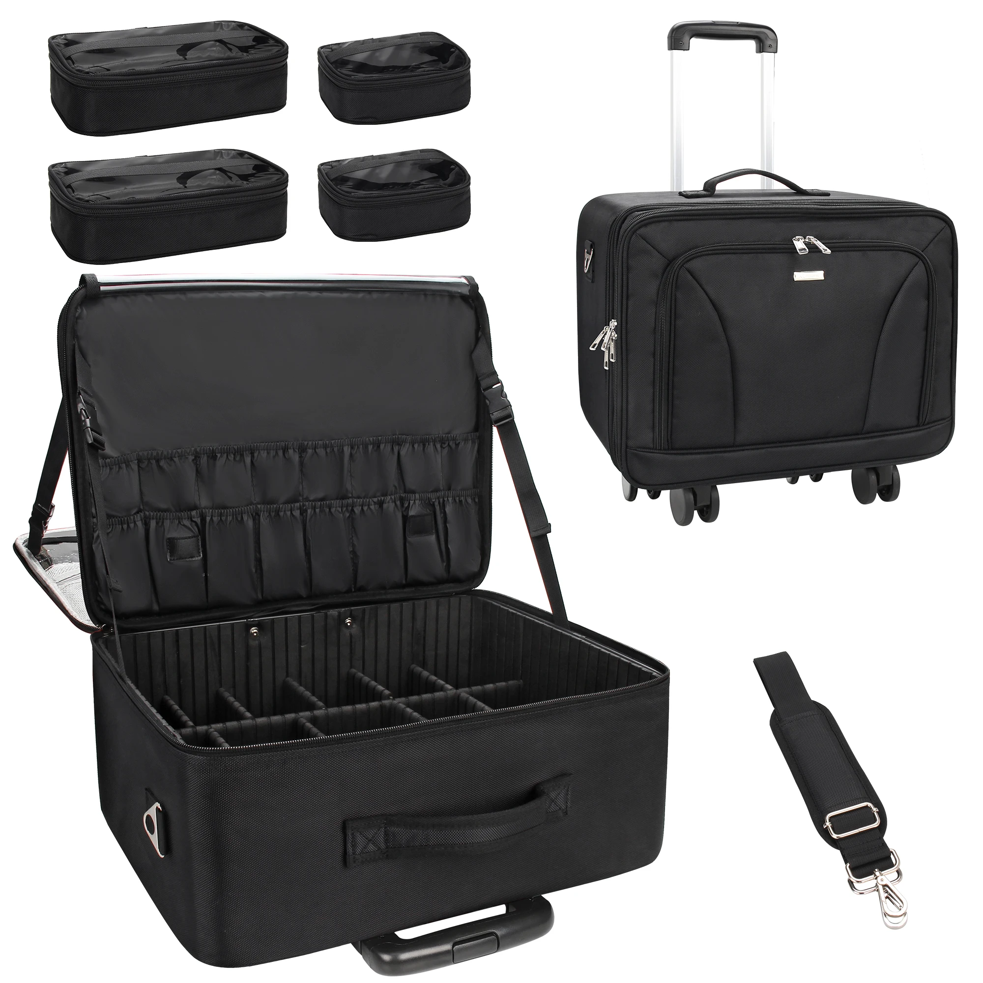 Relavel Trolley Plus Size Cosmetic Case 3 Layers Cosmetic Organizer Over Sized Makeup Travel Bag Hair Stylist Makeup Case