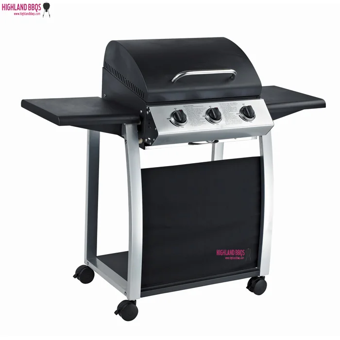 Outdoor Commercial Gas Bbq Grill Camping Trolley 3 Burner Propane Gas