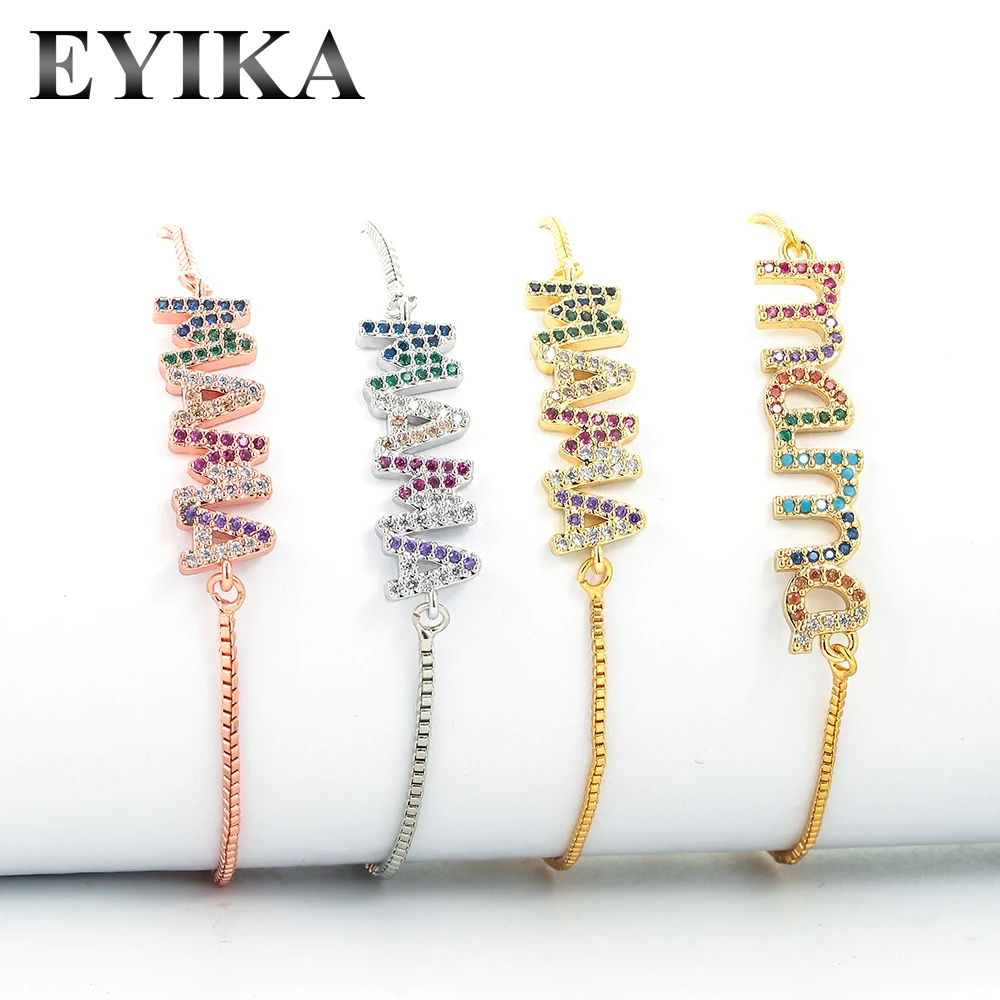 

EYIKA Fashion Love Letter Mama Rainbow CZ Adjustable Bracelet Bangle Cubic Zirconia Chain Bracelet Women Birthday Gifts Jewelry, Mix color