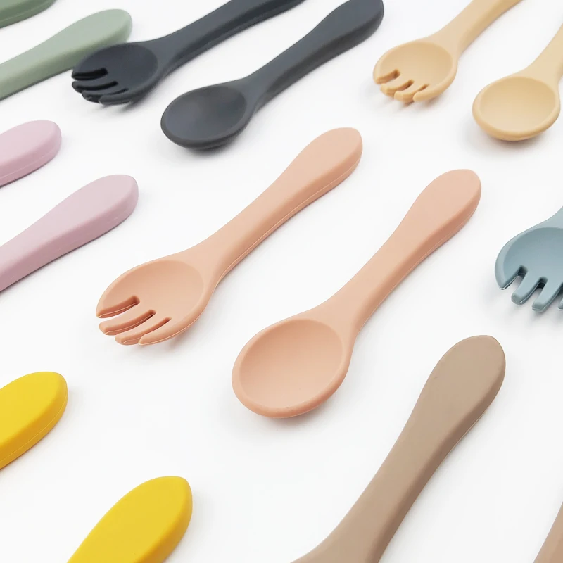 

BPA Free Cute Matching Baby Bowl Feeding Silicone Spoon and Fork Set