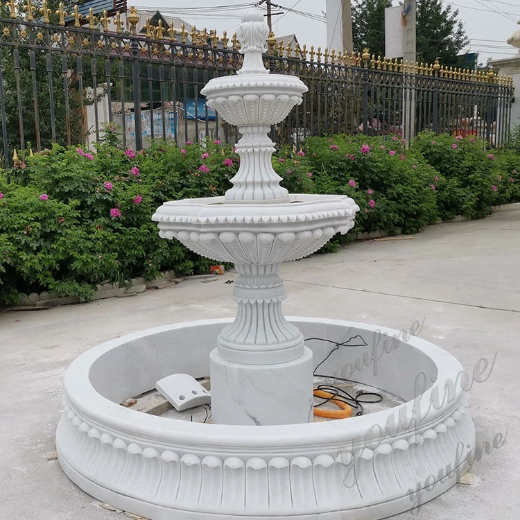 户外装饰花园庄园白色天然大理石3层水喷泉