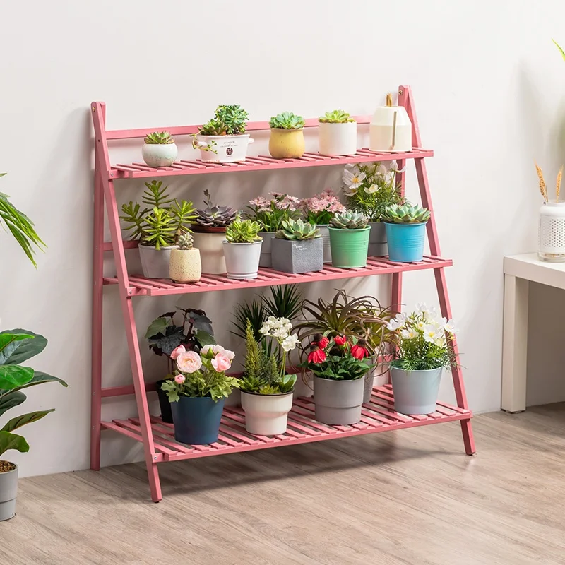 

Haichuan 4 Tier Plant Shelf Folding Bamboo Flower Pot Shelf Rack for Garden with factory price, Natural