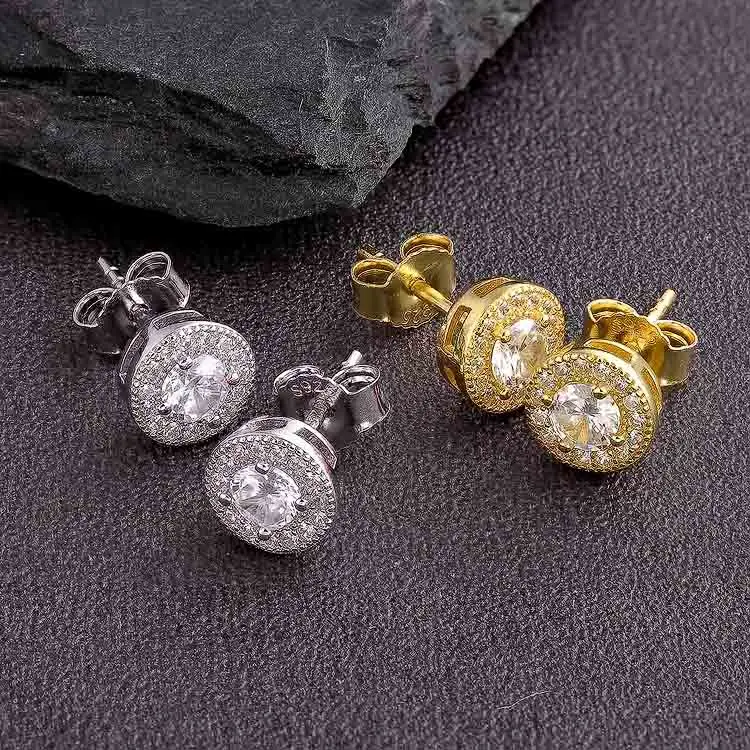 

Free Shipping S925 Earring Jewelry 14K Gold 5A CZ Cubic Zirconia Men Earring 925 Sterling Silver Stud Earrings for Men Women