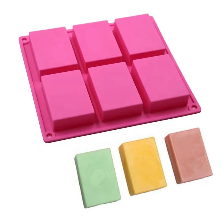 

Moule A Savon Silicone 6 Cavity Plain Basic Homemade Craft Rectangle Silicone Mold for Soap Cake Ice Cream Candle, Pink, can be customized