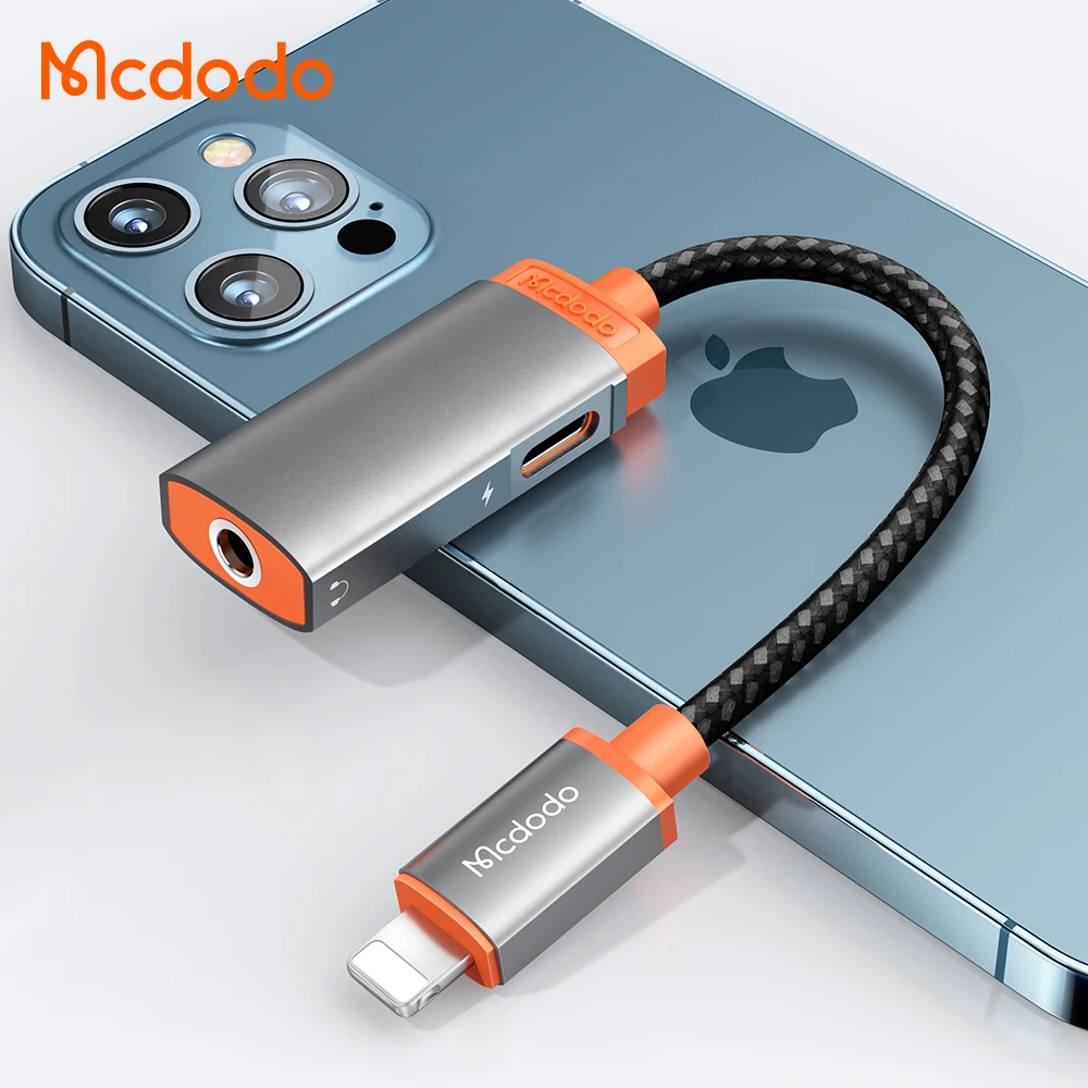 

Mcdodo Aluminum alloy Light ning 8pin to DC3.5mm earphone and light ning AUX audio charging adapter for iPhone, Sliver+orange