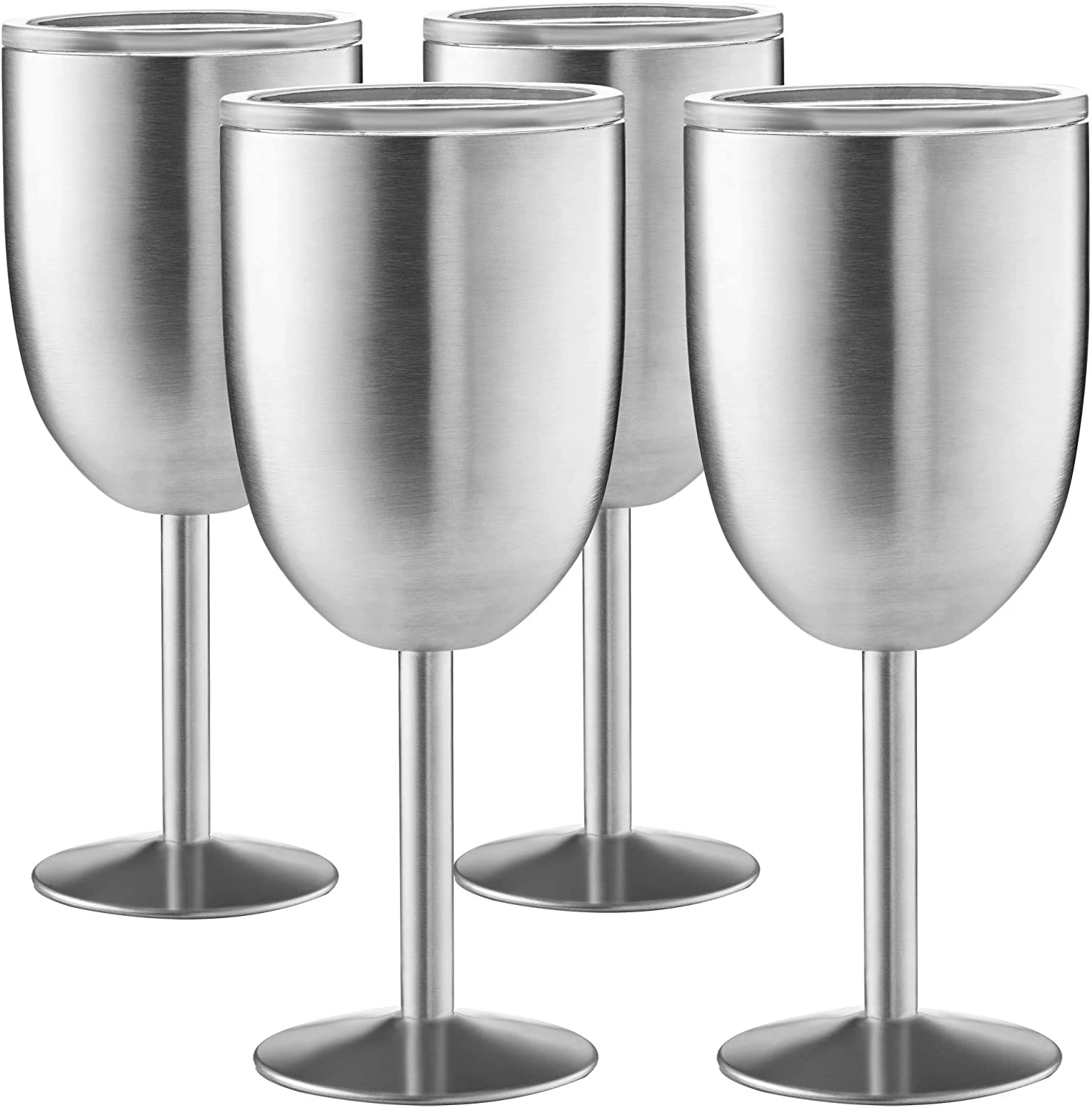 

Double-Walled Insulated Stemmed Stainless Steel Wine Glasses Unbreakable Goblets for Outdoor, Silver