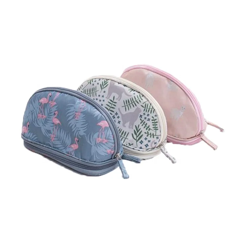 

Cute Print Semicircular Oxford Simple Clutch Women Cosmetic Bags Double Layer Travel Beauty Pouch Brush Storage Makeup Bag, White, gray, dark blue, pink, black et...